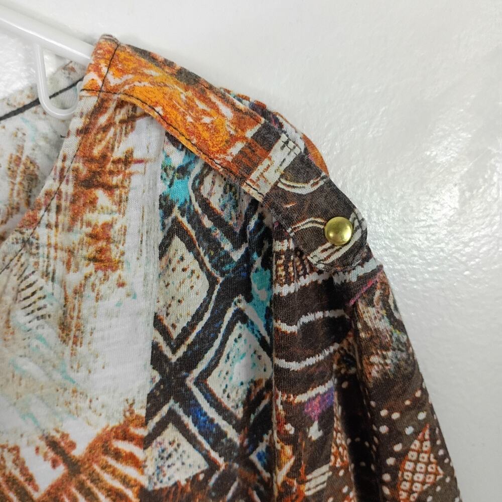 Chico’s Tribal Mixed Print Top Size 3 / XL 3/4 Sleeve Cotton Spring Boho - Picture 5 of 8